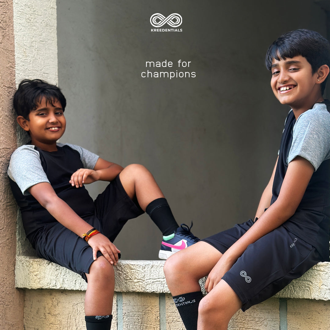Kreedentials - Complete Grey & Black Sports Apparel Set for Kids - T-Shirt, Shorts & Socks