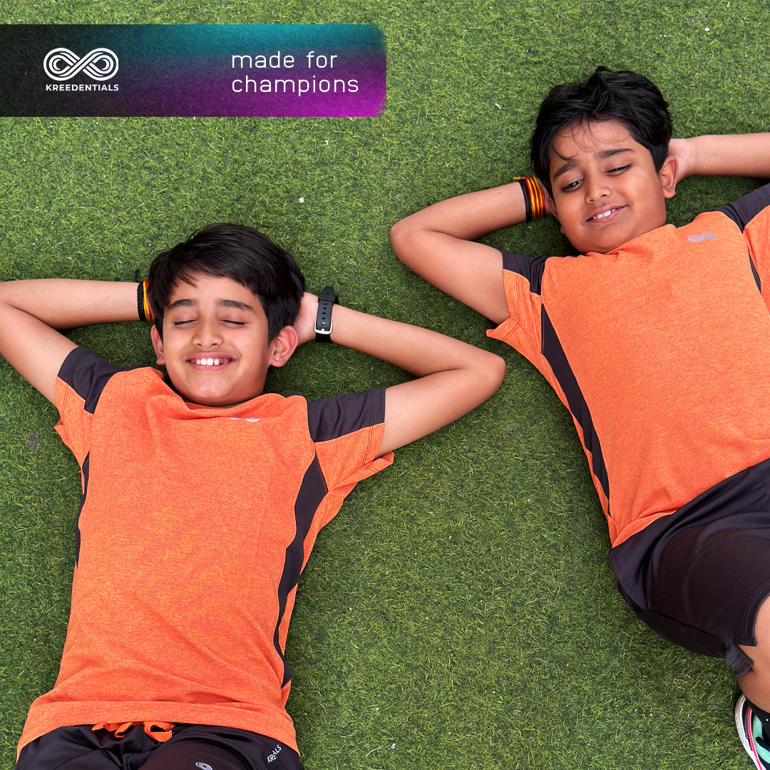 Kreedentials - Complete Melange Orange Sports Apparel Set for Kids - T-Shirt, Shorts & Socks