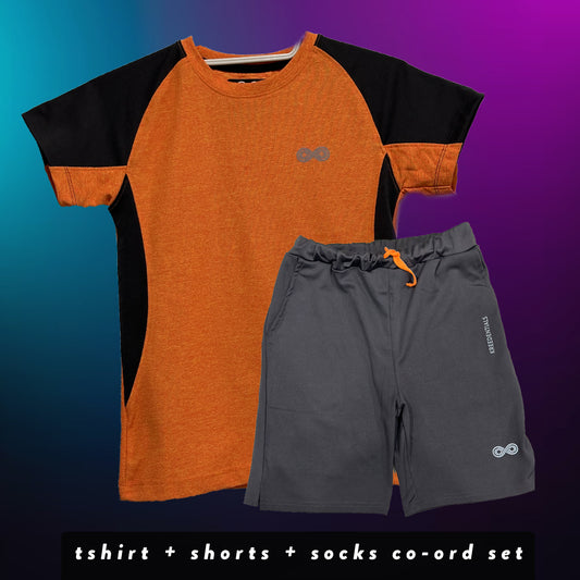 Kreedentials - Complete Melange Orange Sports Apparel Set for Kids - T-Shirt, Shorts & Socks