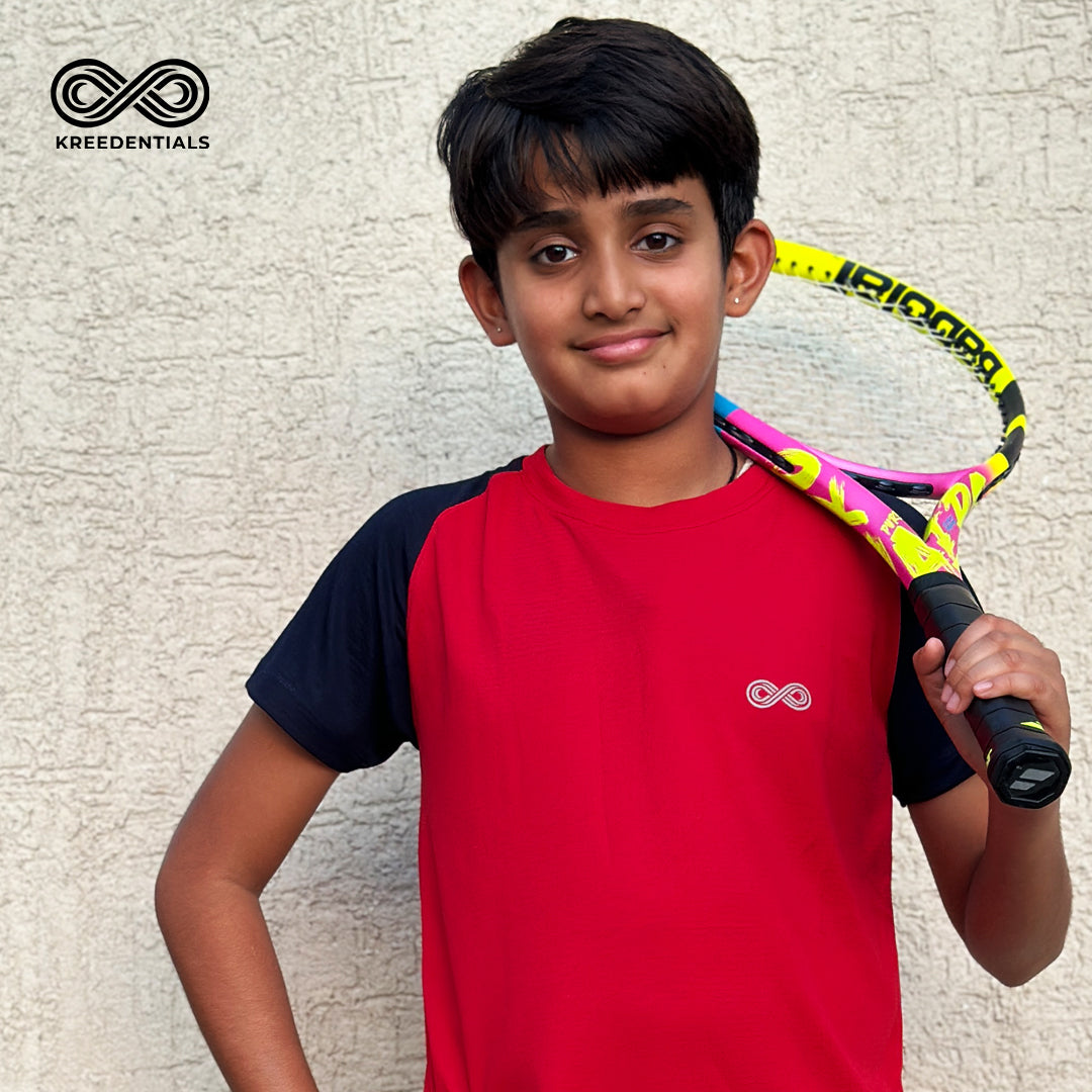 Kreedentials - Complete Red & Black Sports Apparel Set for Kids - T-Shirt, Shorts & Socks
